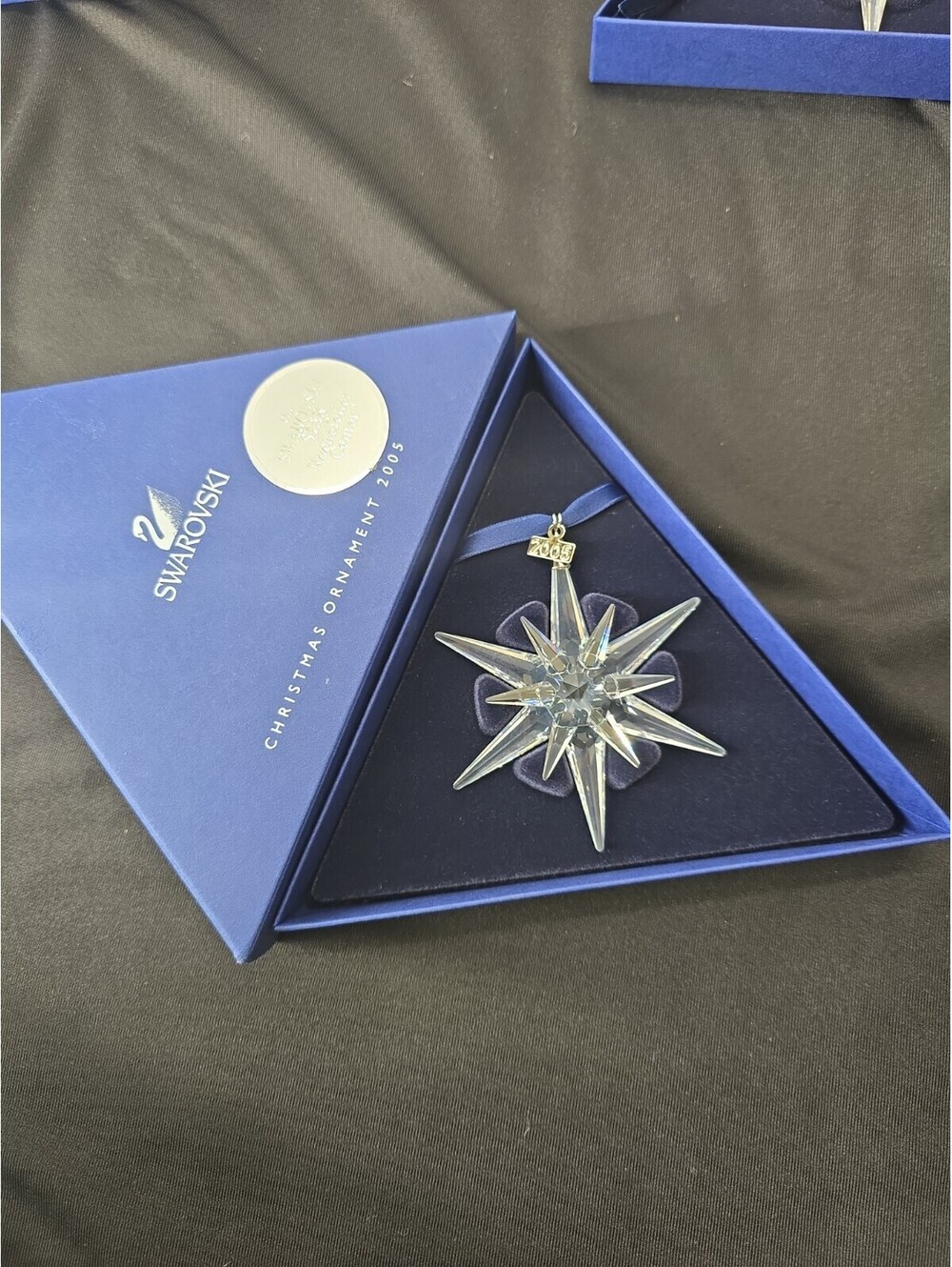 2005 Swarovski Crystal 3" Annual Christmas Ornament Ribbon Original Packaging